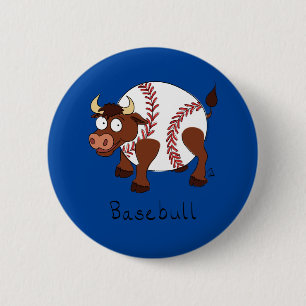 Basebull Funny Baseball Bull Button Pin