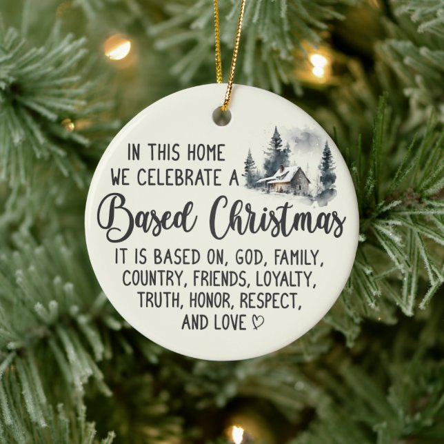 Based Christian Family Christmas  Ceramic Ornament (Tree)