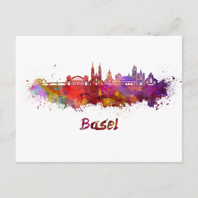 Basel skyline in watercolor postcard (Front)