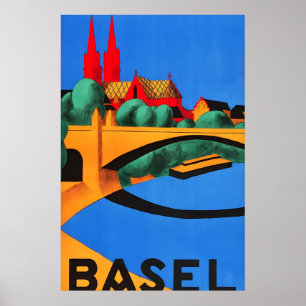 Basel Switzerland 1930s Vintage Style European Poster