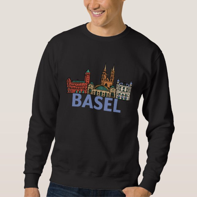 Basel Switzerland City Skyline Silhouette Outline  Sweatshirt (Front)