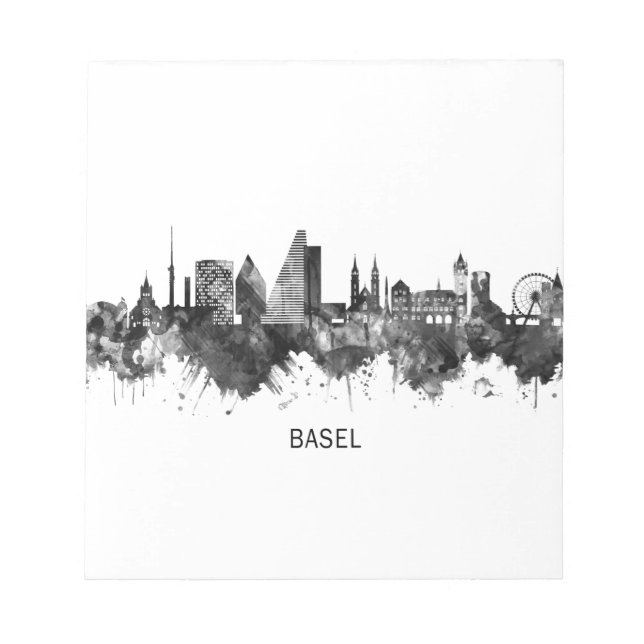 Basel Switzerland Skyline BW Notepad (Front)