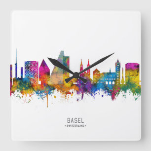Basel Switzerland Skyline Square Wall Clock