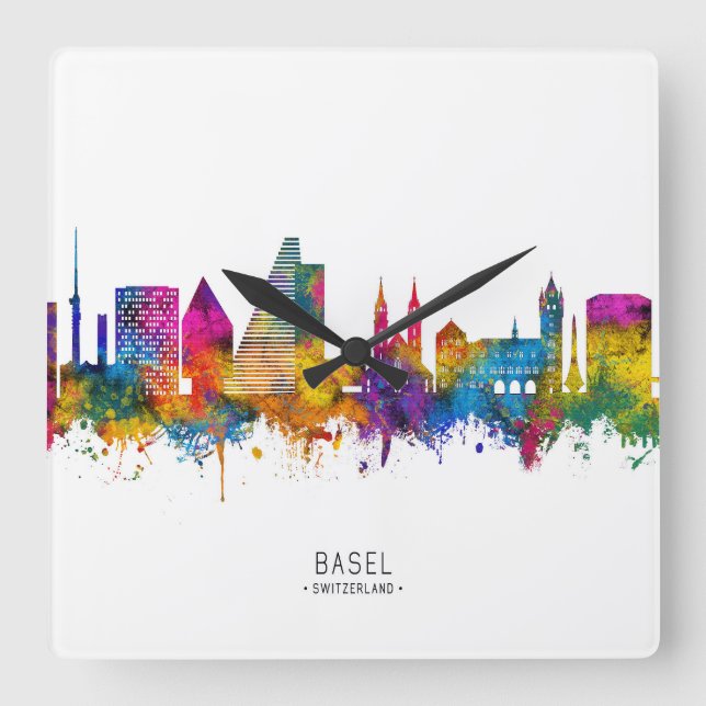 Basel Switzerland Skyline Square Wall Clock (Front)