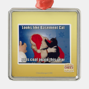 Basement Cat gets coal Metal Ornament