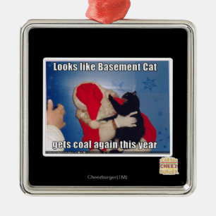 Basement Cat gets coal Metal Ornament
