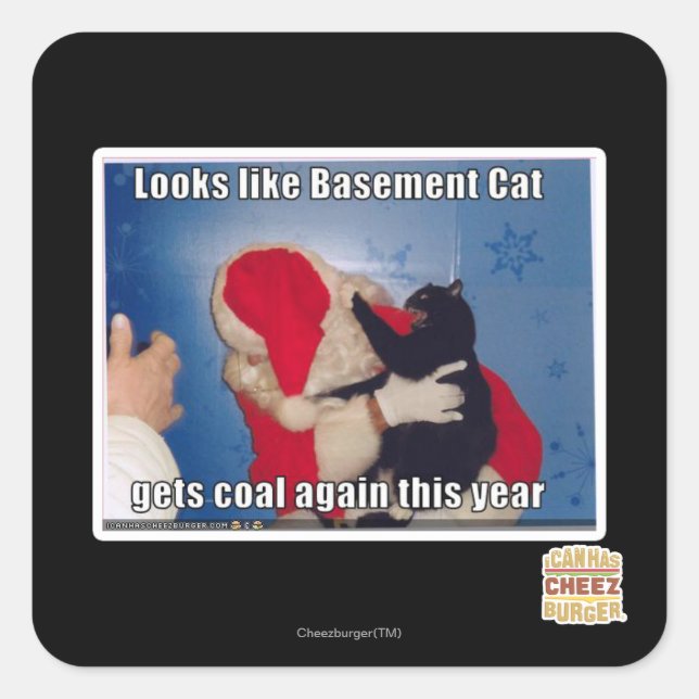 Basement Cat gets coal Square Sticker (Front)