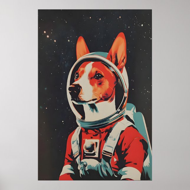 Basenji Astronaut Poster, Basenji Retro Print (Front)