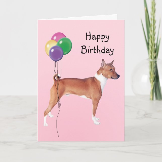 Basenji, Birthday Balloons Card (Front)