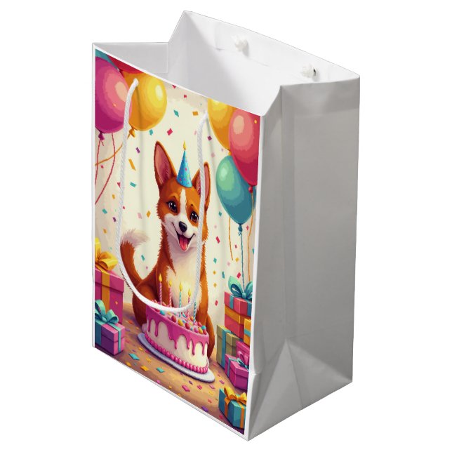 Basenji Birthday Celebration Medium Gift Bag (Front Angled)