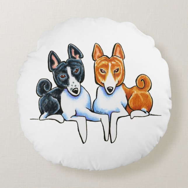Basenji Buds Round Cushion (Front)