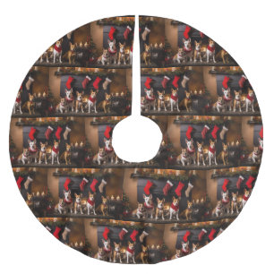 Basenji by the Fireplace Christmas Brushed Polyester Tree Skirt
