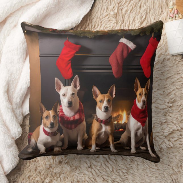 Basenji by the Fireplace Christmas Cushion (Blanket)