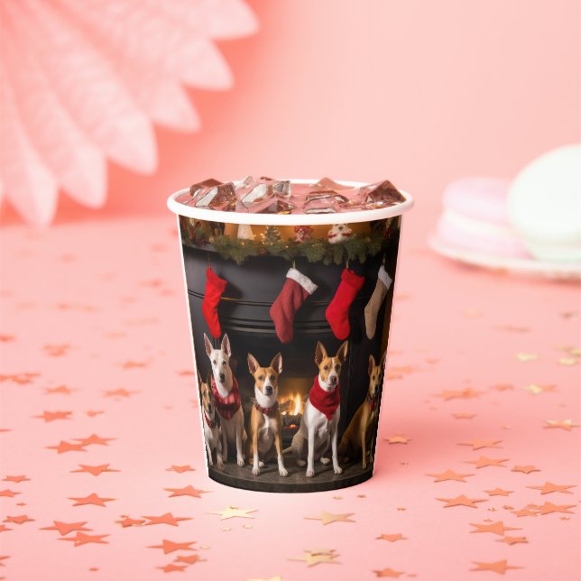 Basenji by the Fireplace Christmas Paper Cups (Insitu)