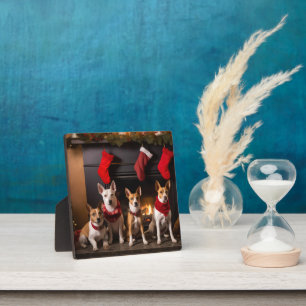 Basenji by the Fireplace Christmas Plaque