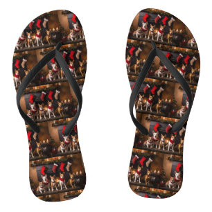 Basenji by the Fireplace Christmas Thongs