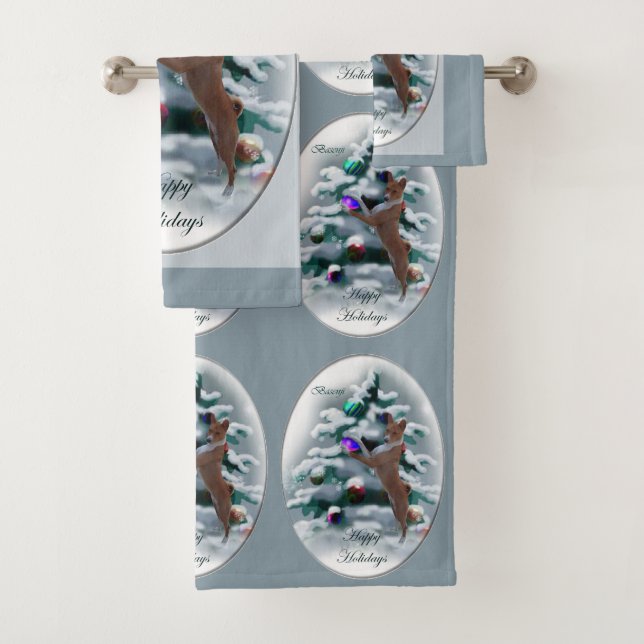 Basenji Christmas Bath Towel Set (Insitu)