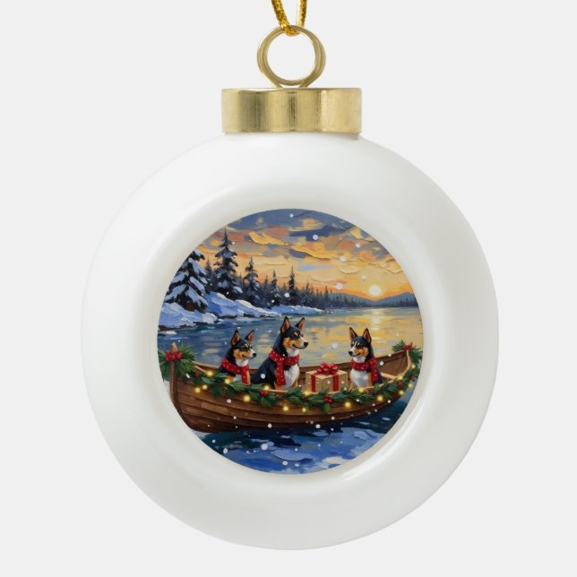 Basenji Christmas Boat Holiday Ceramic Ball Christmas Ornament (Front)