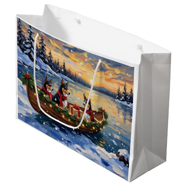 Basenji Christmas Boat Holiday Large Gift Bag (Front Angled)