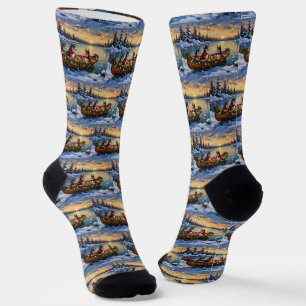Basenji Christmas Boat Holiday Socks
