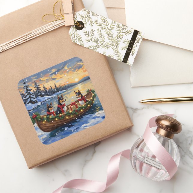 Basenji Christmas Boat Holiday Square Sticker (Gifting)