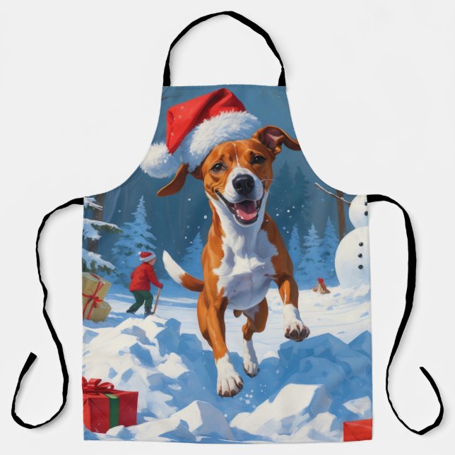 Basenji Christmas Festive Snow Scene Apron (Front)