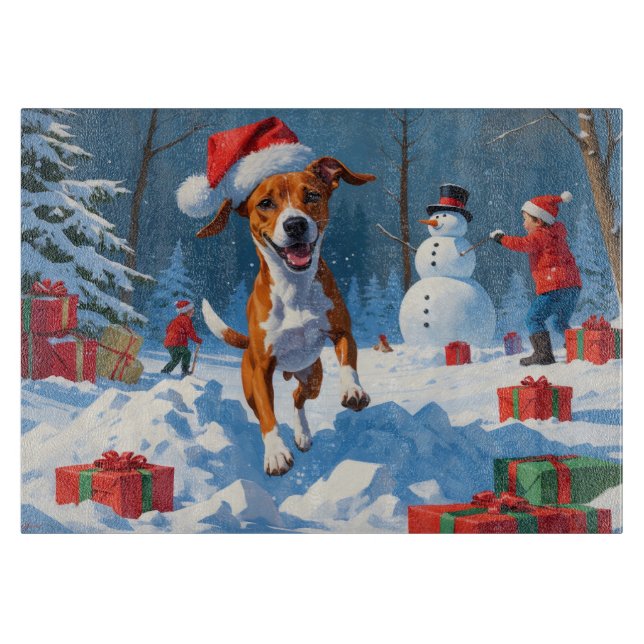 Basenji Christmas Festive Snow Scene Cutting Board (Front)