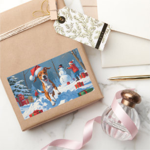 Basenji Christmas Festive Snow Scene Rectangular Sticker