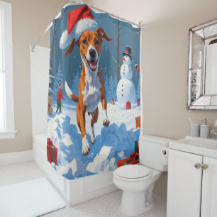 Basenji Christmas Festive Snow Scene Shower Curtain