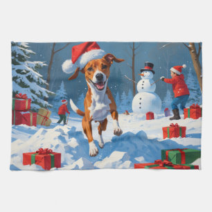 Basenji Christmas Festive Snow Scene Tea Towel