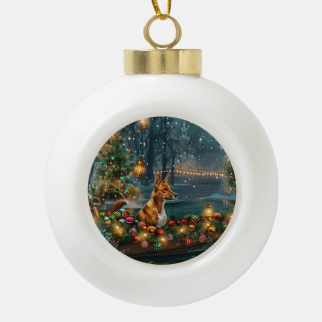 Basenji Christmas Festive Voyage Ceramic Ball Christmas Ornament (Front)