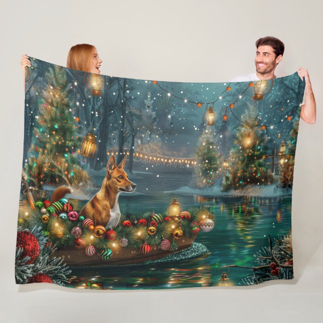 Basenji Christmas Festive Voyage Fleece Blanket (In Situ)