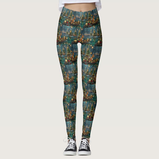 Basenji Christmas Festive Voyage Leggings (Front)