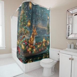 Basenji Christmas Festive Voyage Shower Curtain