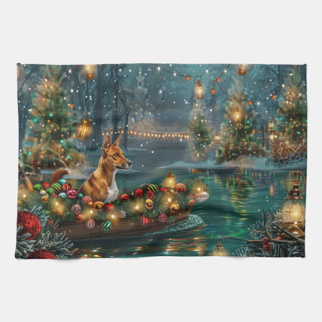 Basenji Christmas Festive Voyage Tea Towel (Horizontal)
