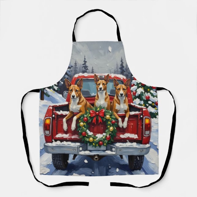 Basenji Christmas Red Truck Holiday Apron (Front)