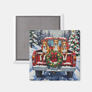 Basenji Christmas Red Truck Holiday Magnet
