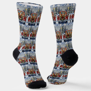 Basenji Christmas Red Truck Holiday Socks
