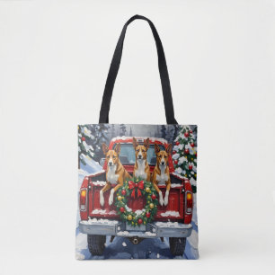 Basenji Christmas Red Truck Holiday Tote Bag