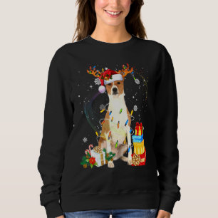 Basenji Christmas Reindeer Santa Hat Lights Dog Xm Sweatshirt