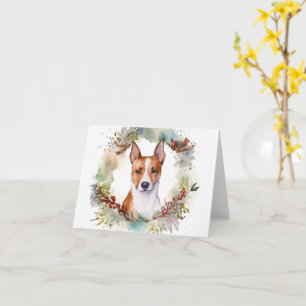Basenji Christmas Wreath Festive Pup Card