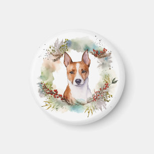 Basenji Christmas Wreath Festive Pup Magnet