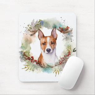 Basenji Christmas Wreath Festive Pup Mouse Pad