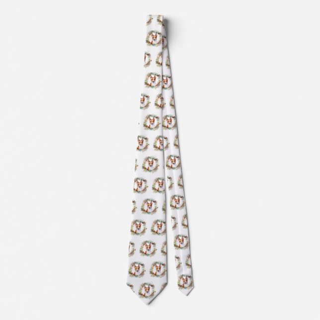Basenji Christmas Wreath Festive Pup Tie (Front)