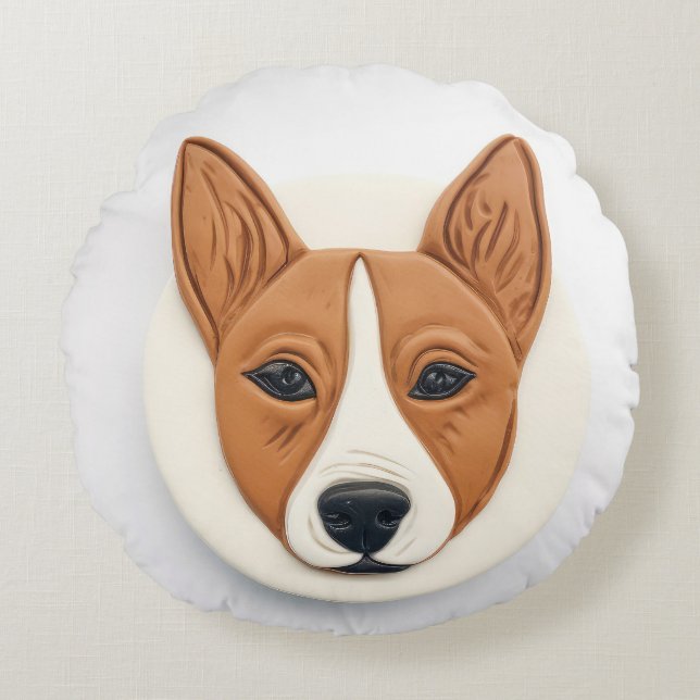 Basenji Dog 3D Inspired Round Cushion (Front)