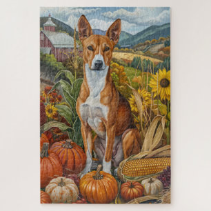 Basenji Dog Autumn Harvest Thanksgiving Holiday Jigsaw Puzzle