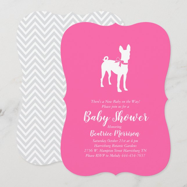 Basenji Dog Baby Shower Girl Pink Invitation (Front/Back)