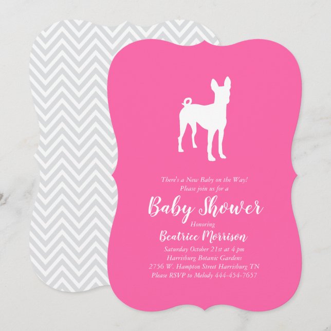 Basenji Dog Baby Shower Girl Pink Invitation (Front/Back)