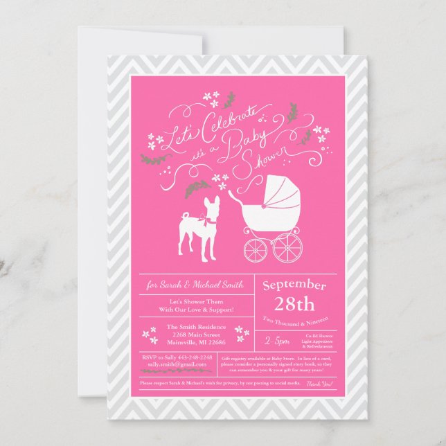 Basenji Dog Baby Shower Girl Pink Invitation (Front)
