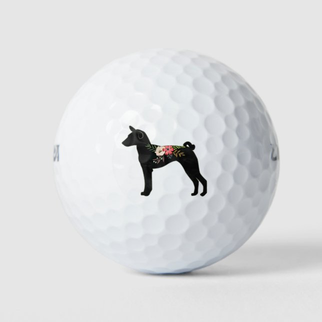 Basenji Dog Breed Boho Floral Silhouette Golf Balls (Front)